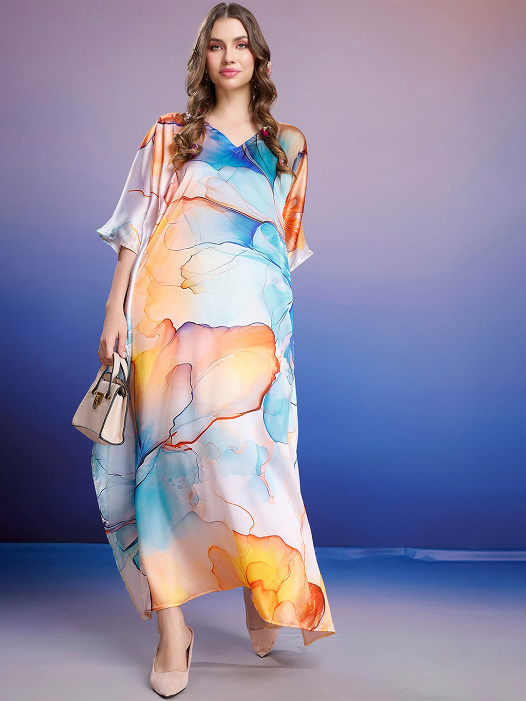 LABEL AARNA Mystic Mirage Soft Satin Kaftan with Digital Print