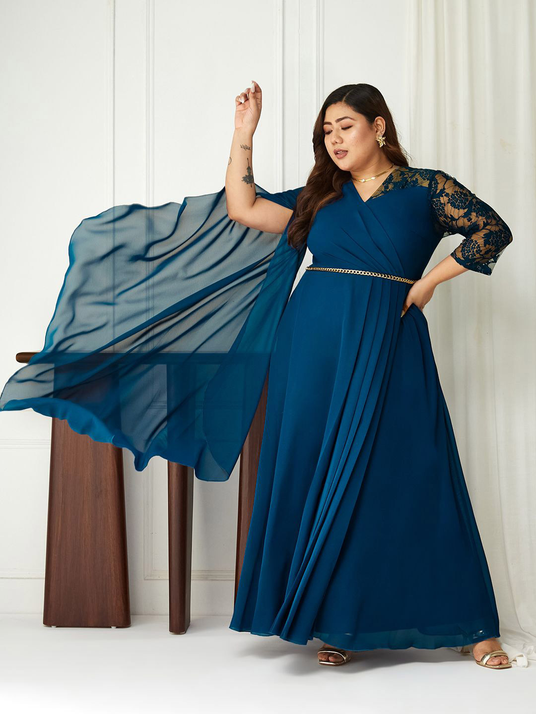 Miss Chase A+ Plus Size Lace Fit & Flare Maxi Dress