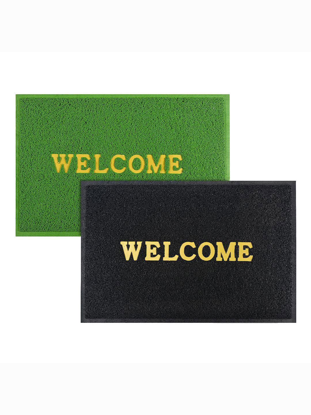 Kuber Industries Green & Black 2 Pieces Textured Rubber Large Doormats