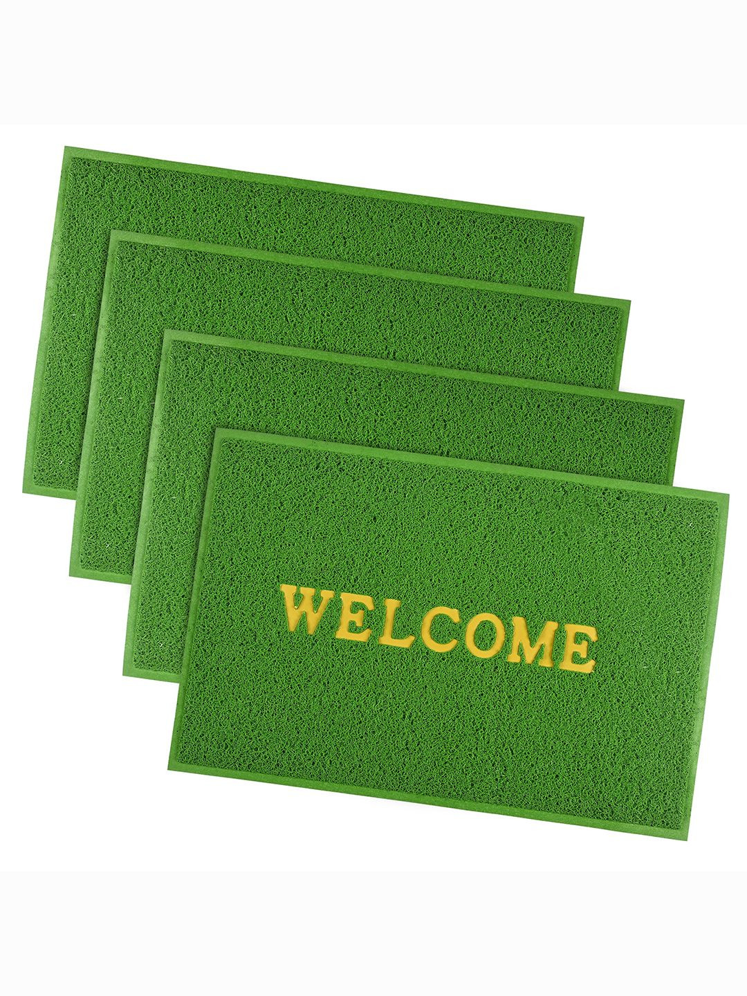 Kuber Industries Green & Yellow 4 Pieces Textured Anti-Skid Rubber Doormats