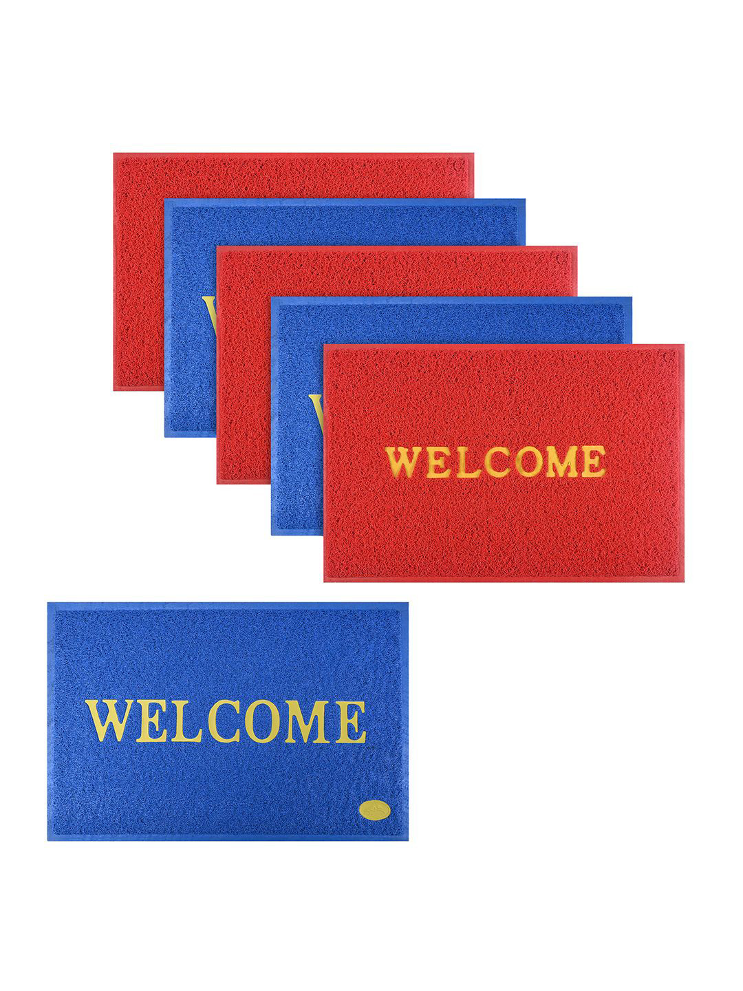 Kuber Industries Red & Blue 6 Pieces Applique Anti-Skid Rubber Large Doormats