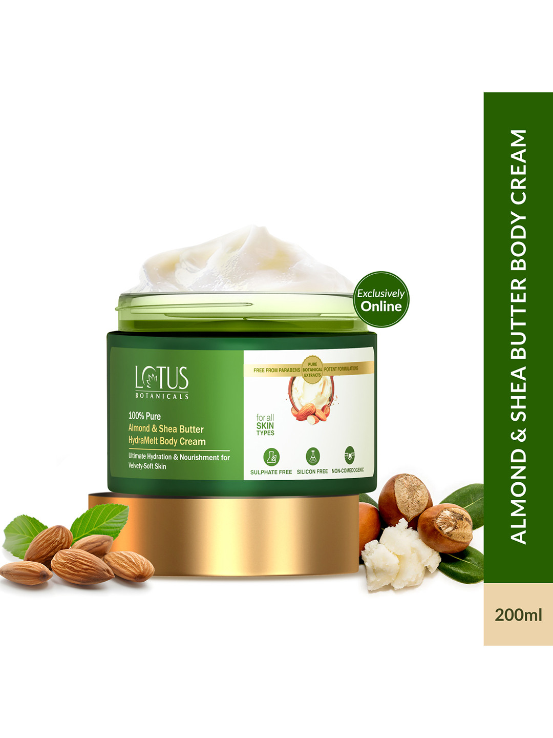 Lotus Botanicals 100% Pure Almond & Shea Butter HydraMelt Body Cream - Smooth Skin - 200g