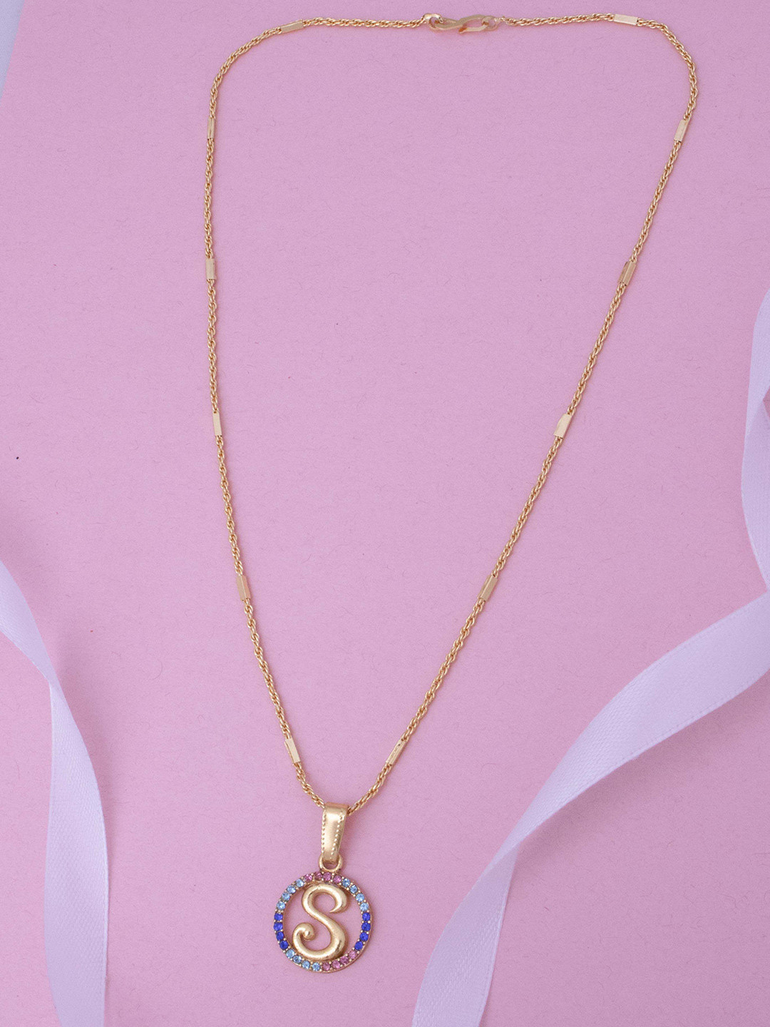 Ramdev Art Fashion Jwellery Gold-Plated Stone Studded S-Letter Pendant With Chain