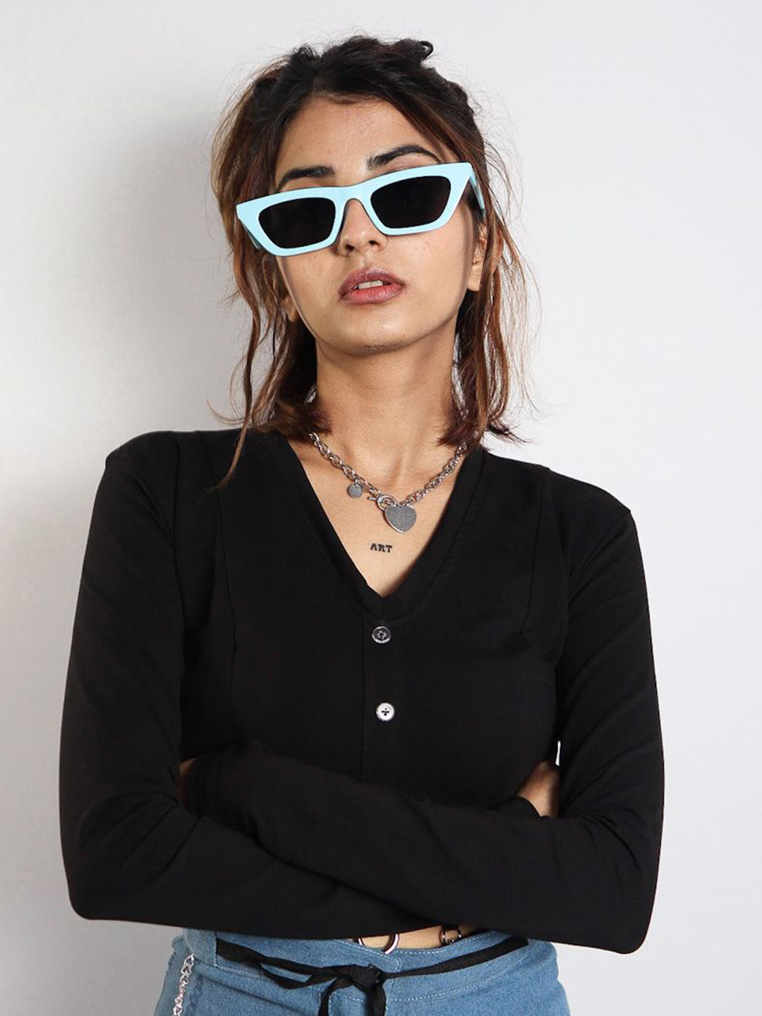 HOP HEAD Mandarin Collar Cotton Crop Top