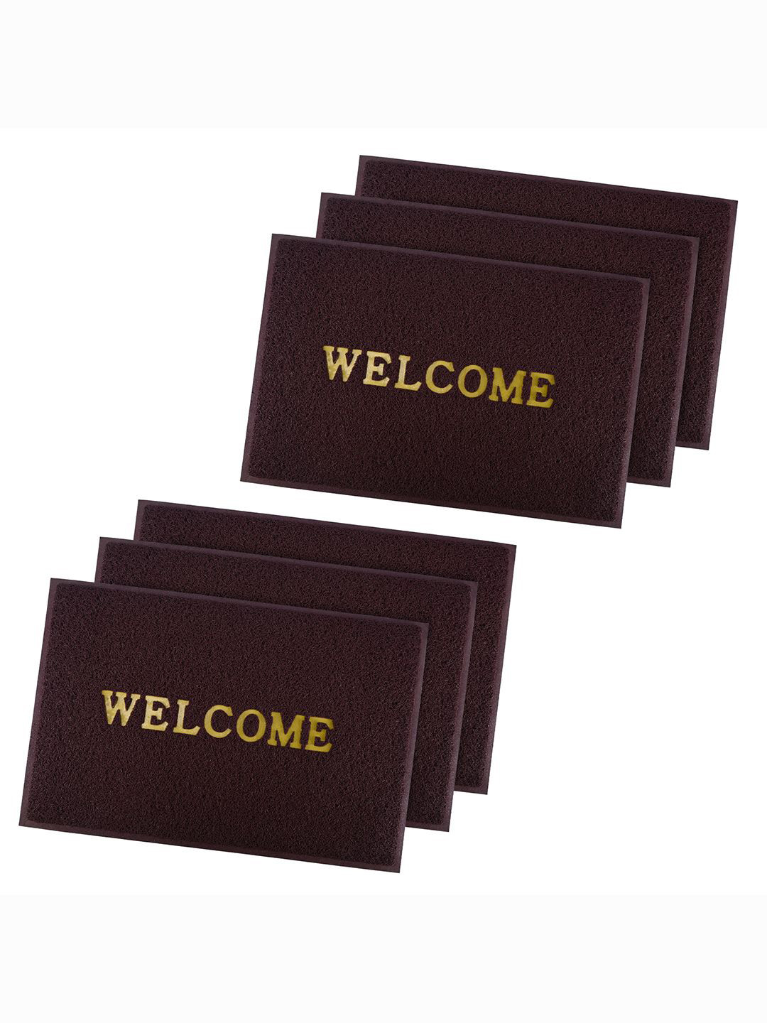 Kuber Industries Maroon & Yellow 6 Pieces Textured Rubber Doormats