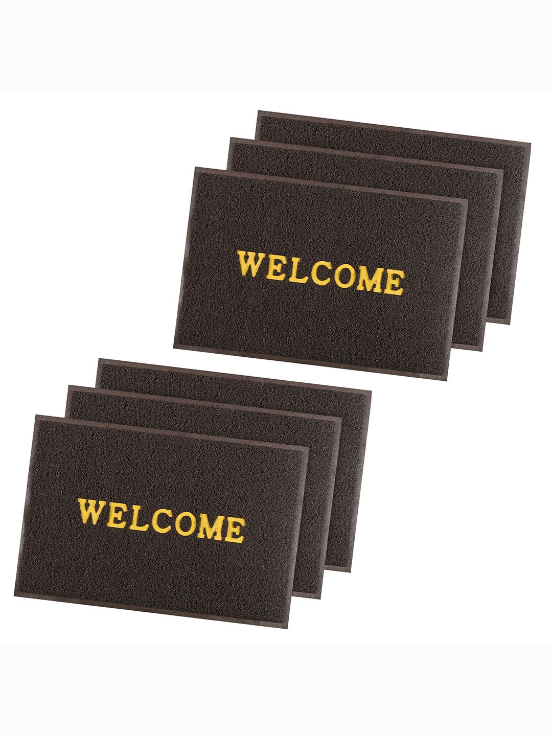 Kuber Industries Brown & Yellow 6 Pieces Textured Anti-Skid Rubber Doormats