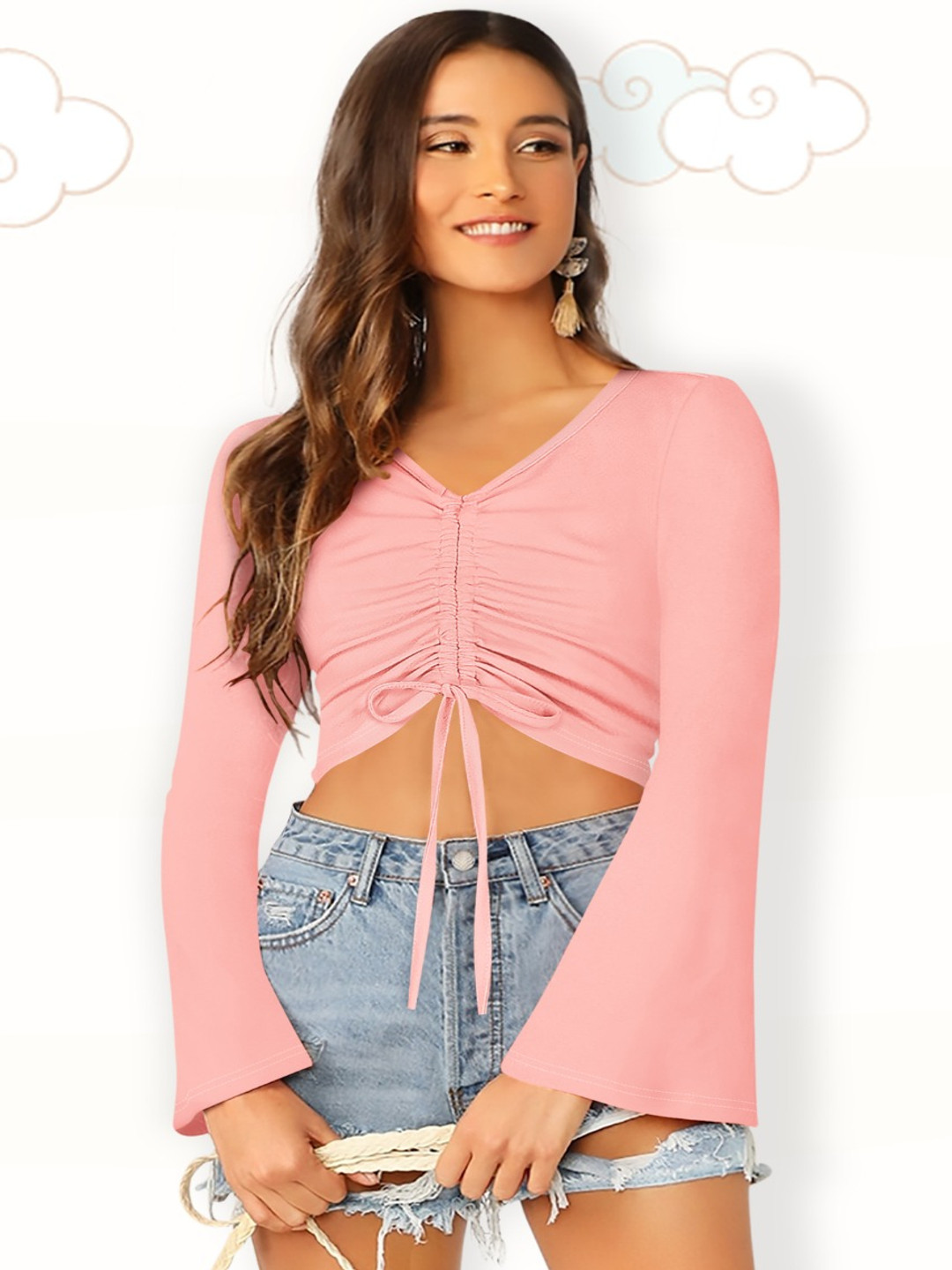 Sanwariya Silk Bell Sleeve Crop Top