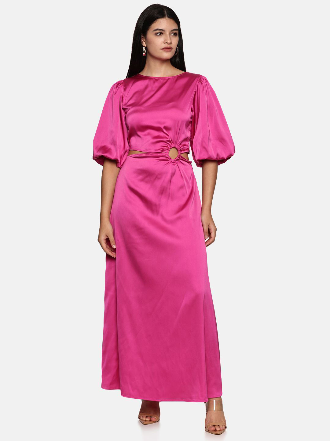 ISU Cape Sleeve Satin Maxi Dress