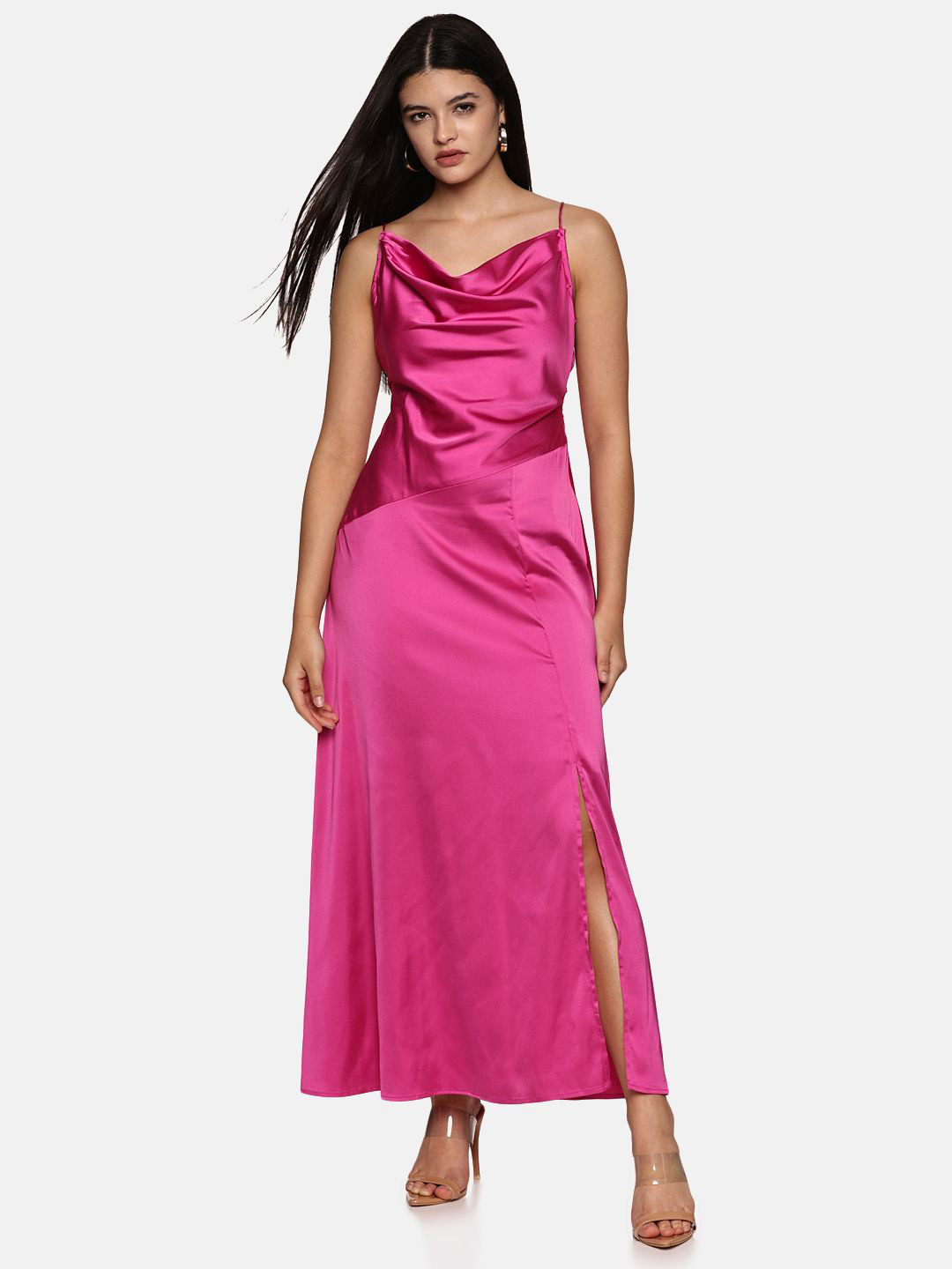 ISU Cowl Neck Satin Maxi Dress