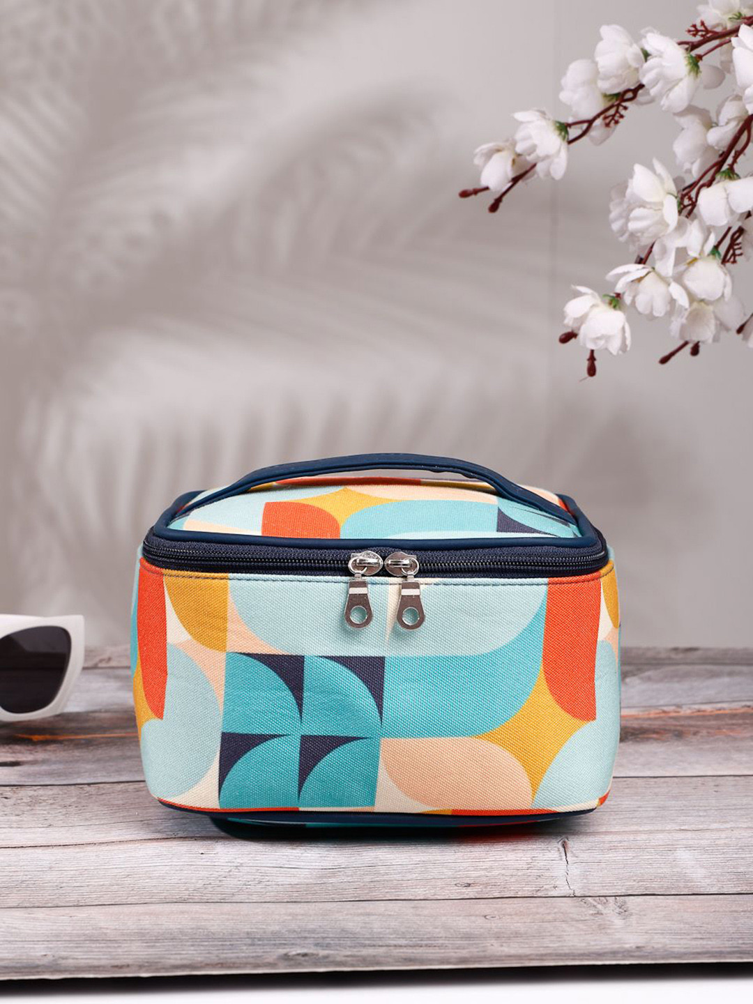 Anekaant Peppy Navy & Multi Abstract Printed Polycotton Small Travel Accessory Bag