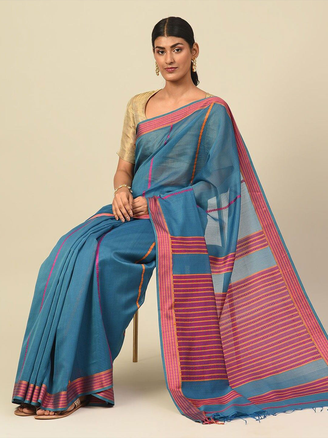 JAYPORE Striped Woven DesignSaree