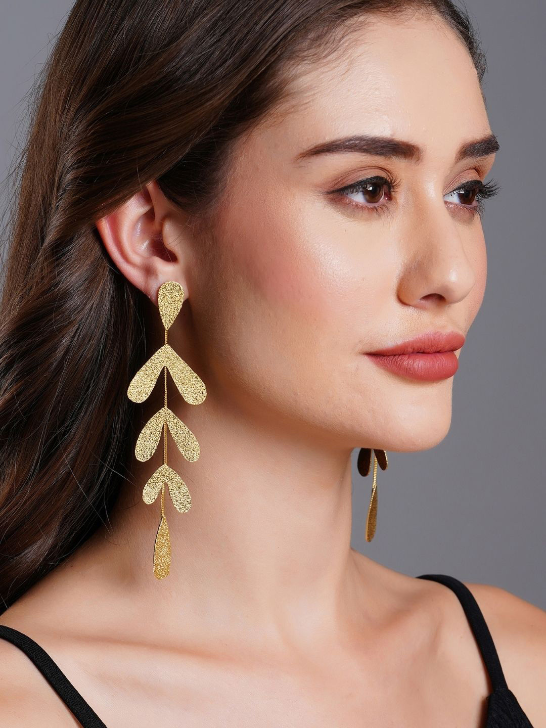 The Ethereal Store Gold-Plated Leaf Shaped Drop Earrings