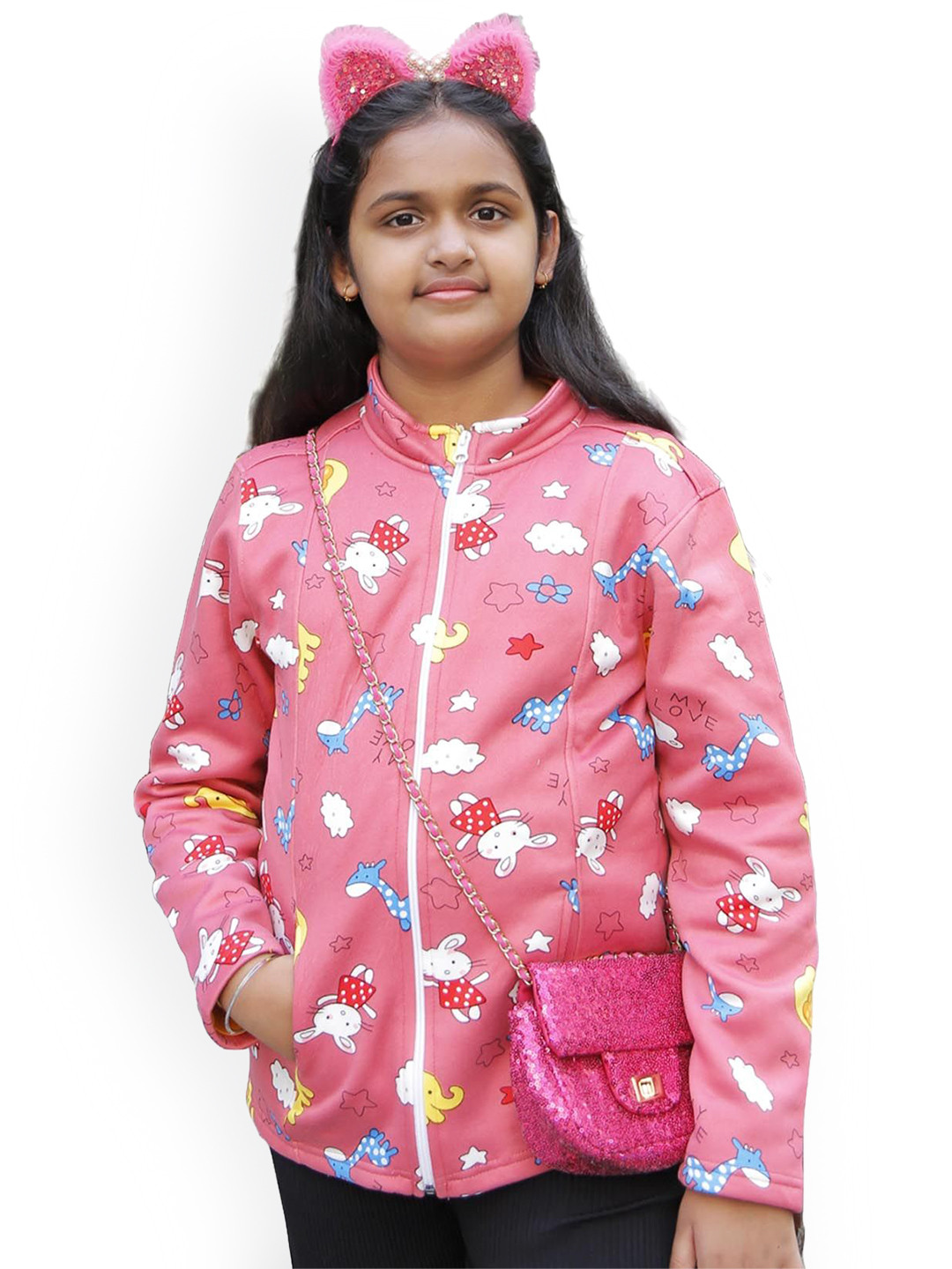 Chombooka Unisex Kids Floral Woollen Lightweight Longline Open Front Jacket