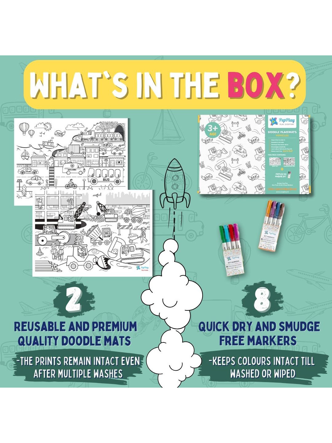 PepPlay White Reusable Doodle Placemats