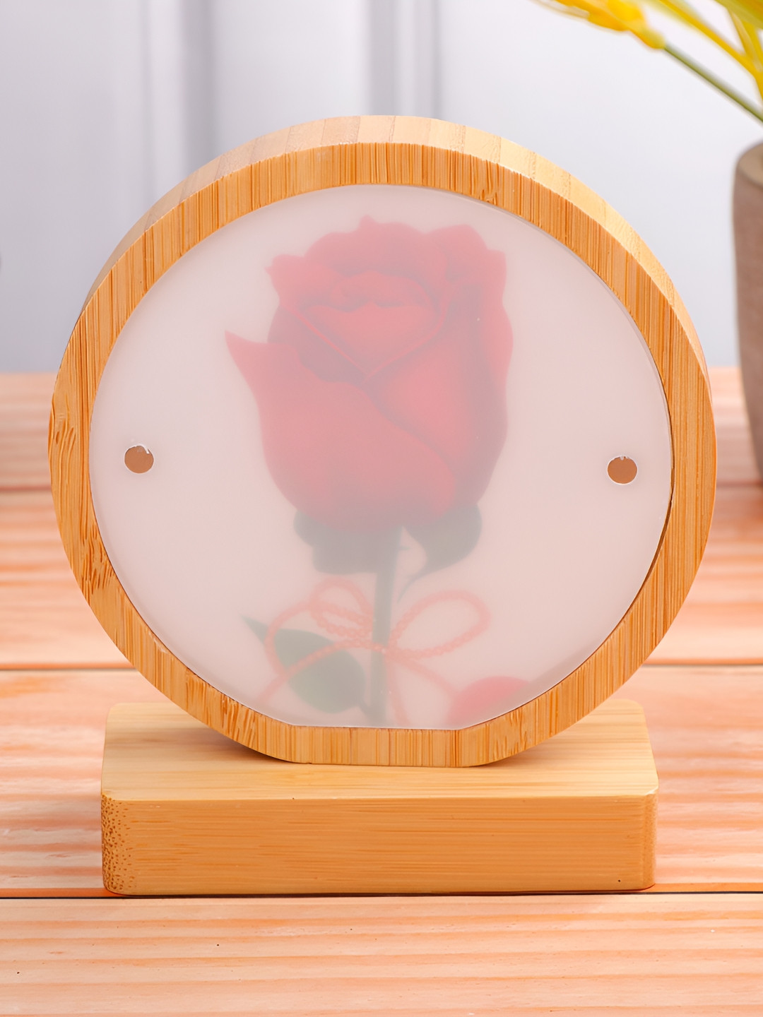 Archies Brown & Red Wooden Circle Light Up Table Photo Frame