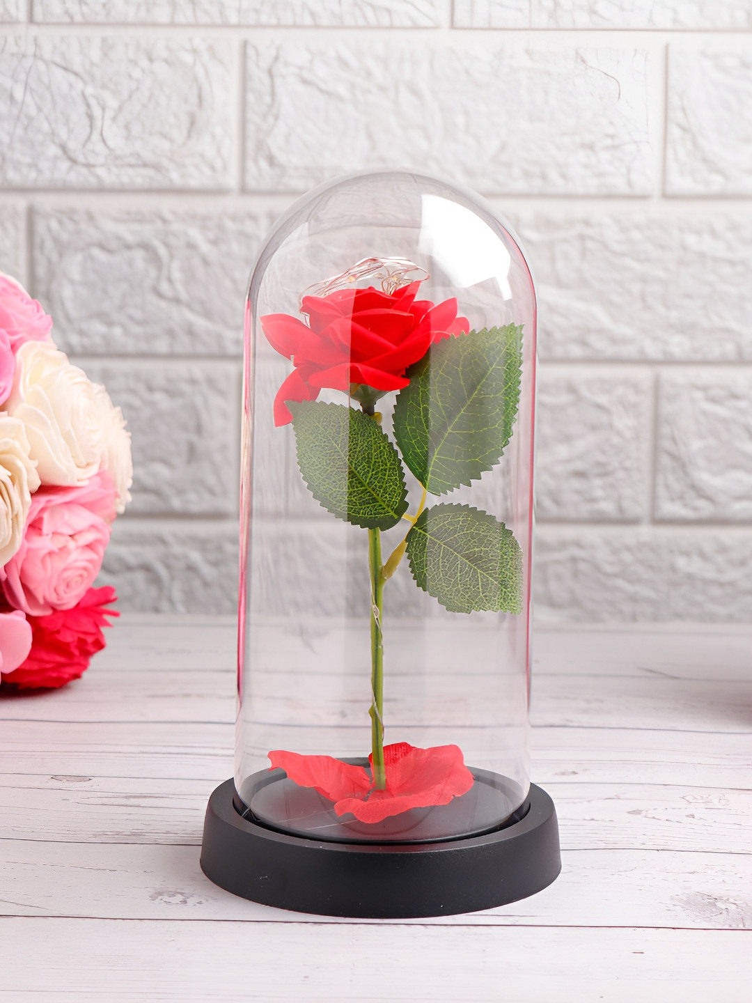 Archies Rose Petals Jar Red Glass Matte Living Room Small Showpiece - 4.3 Inches