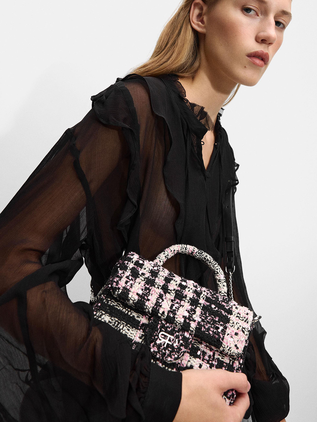 PARFOIS Checked Structured Satchel Bag