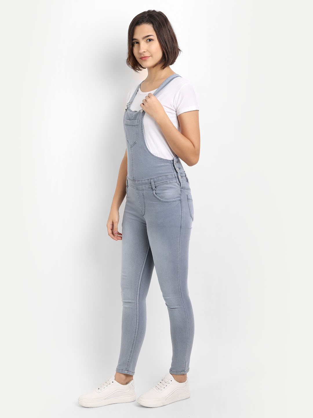 Broadstar Women Stretchable Skinny Fit Dungaree with a Basic T-shirt