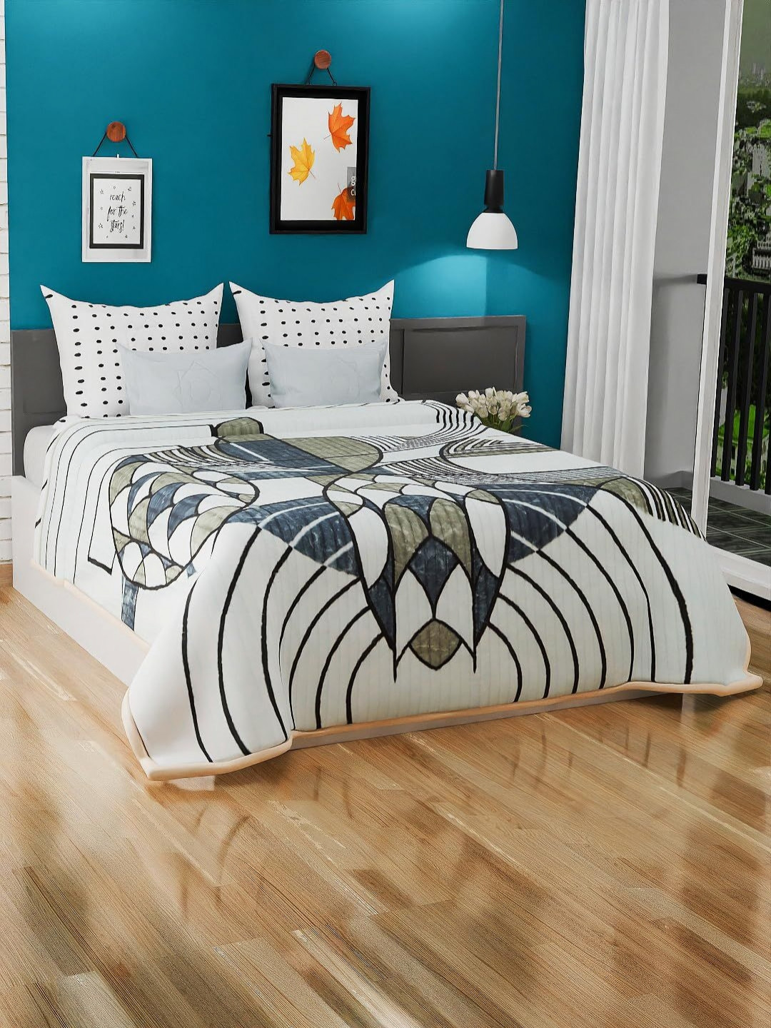 Signature White & Grey Abstract Printed 450 GSM Heavy Winter Double Bed Blanket