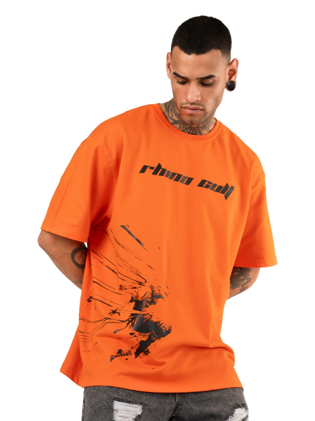 RHINO CULT Men Graphic Printed Round Neck Cotton Oversized T-shirt