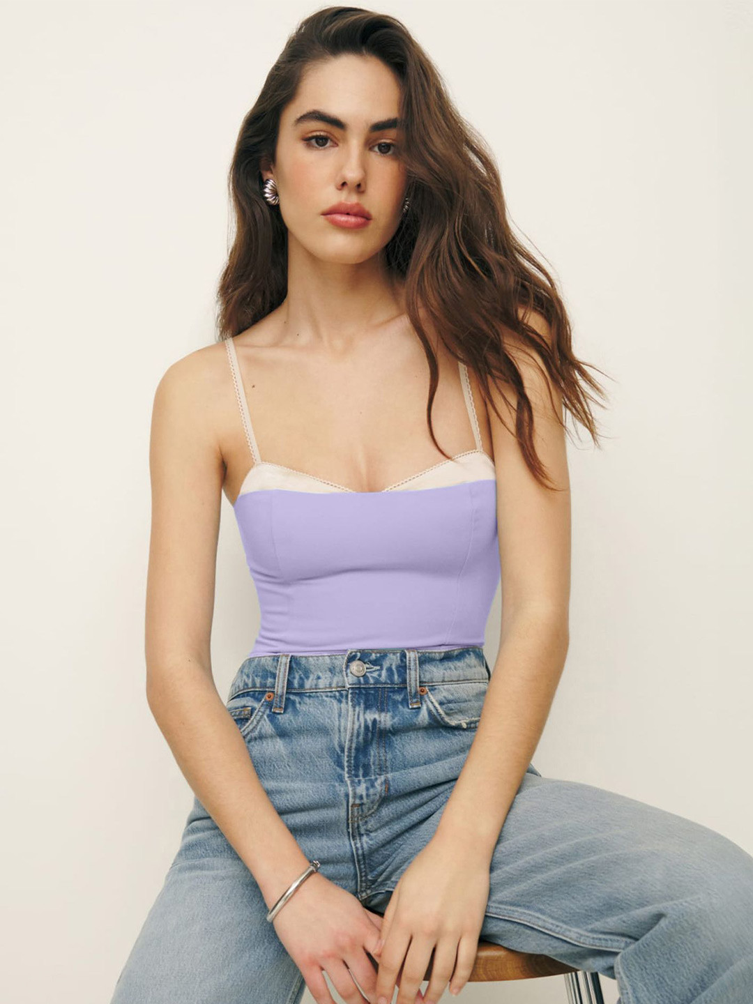 LULU & SKY Picot Trim Colourblocked Cami Top
