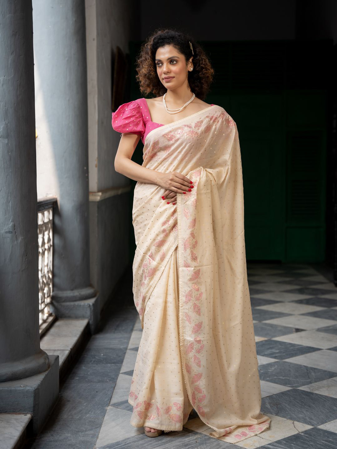 Suta Beige Color Cotton Blend Saree