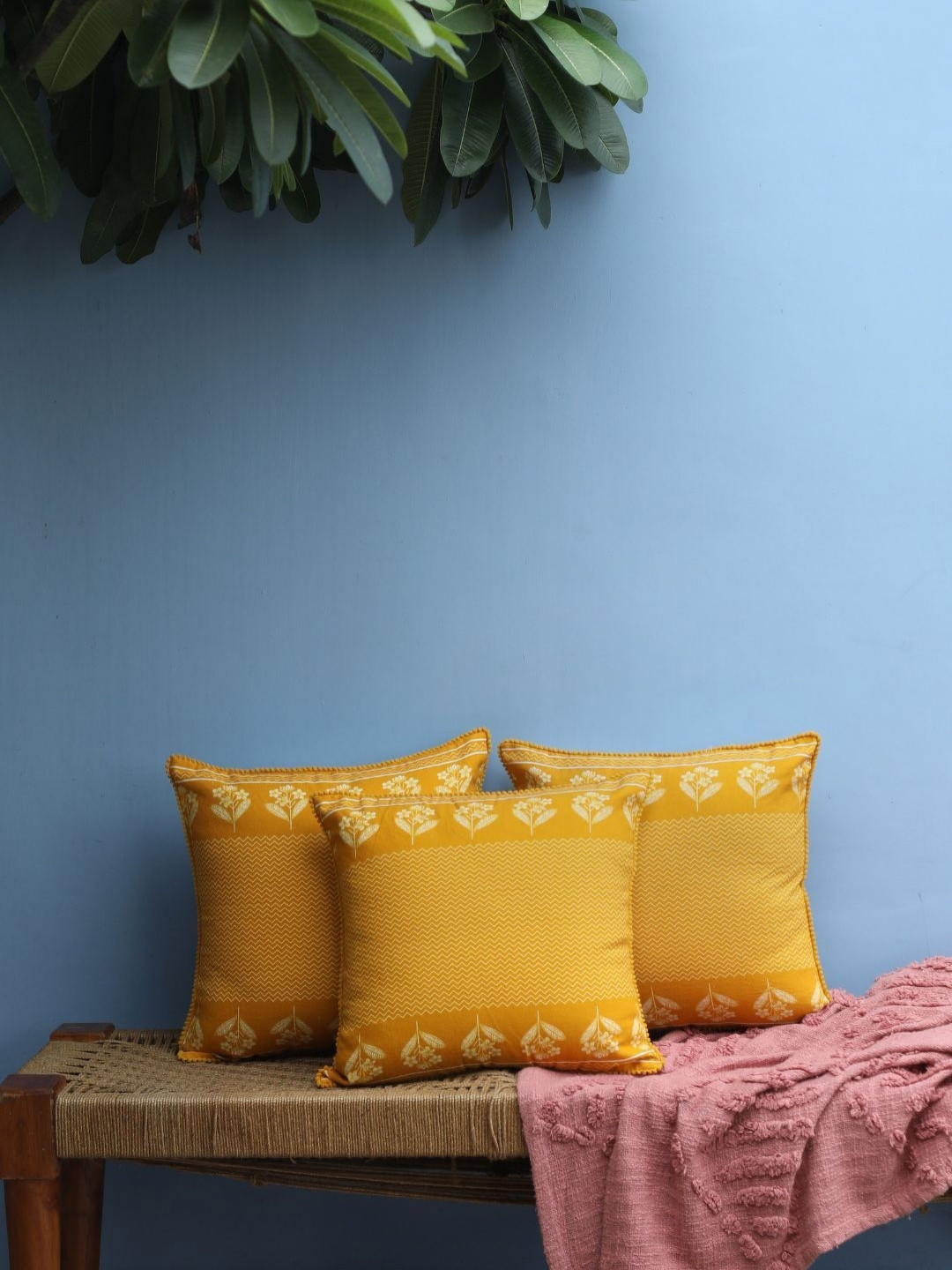 Abolee Homes Champka Polyester Silk Lightweight 3 Pcs Embellished Cushion Covers -16x16In