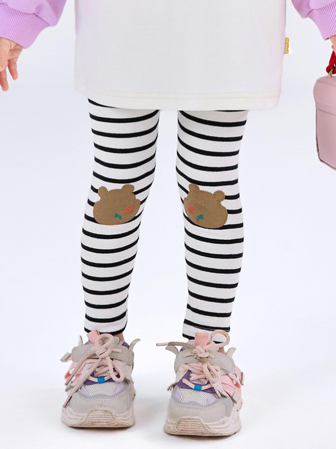 LULU & SKY Girls Striped  Leggings F5AKZ308-BLACK WHITE