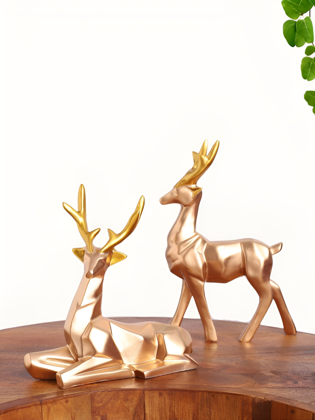 INTERNATIONAL GIFT Deer Gold Polyresin Natural Living Room Set of 2 Medium Showpieces - 8.5 Inches