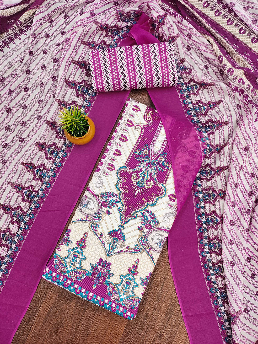 Maroosh Floral Embroidered Fancy Diamond Cotton Unstitched Dress Material