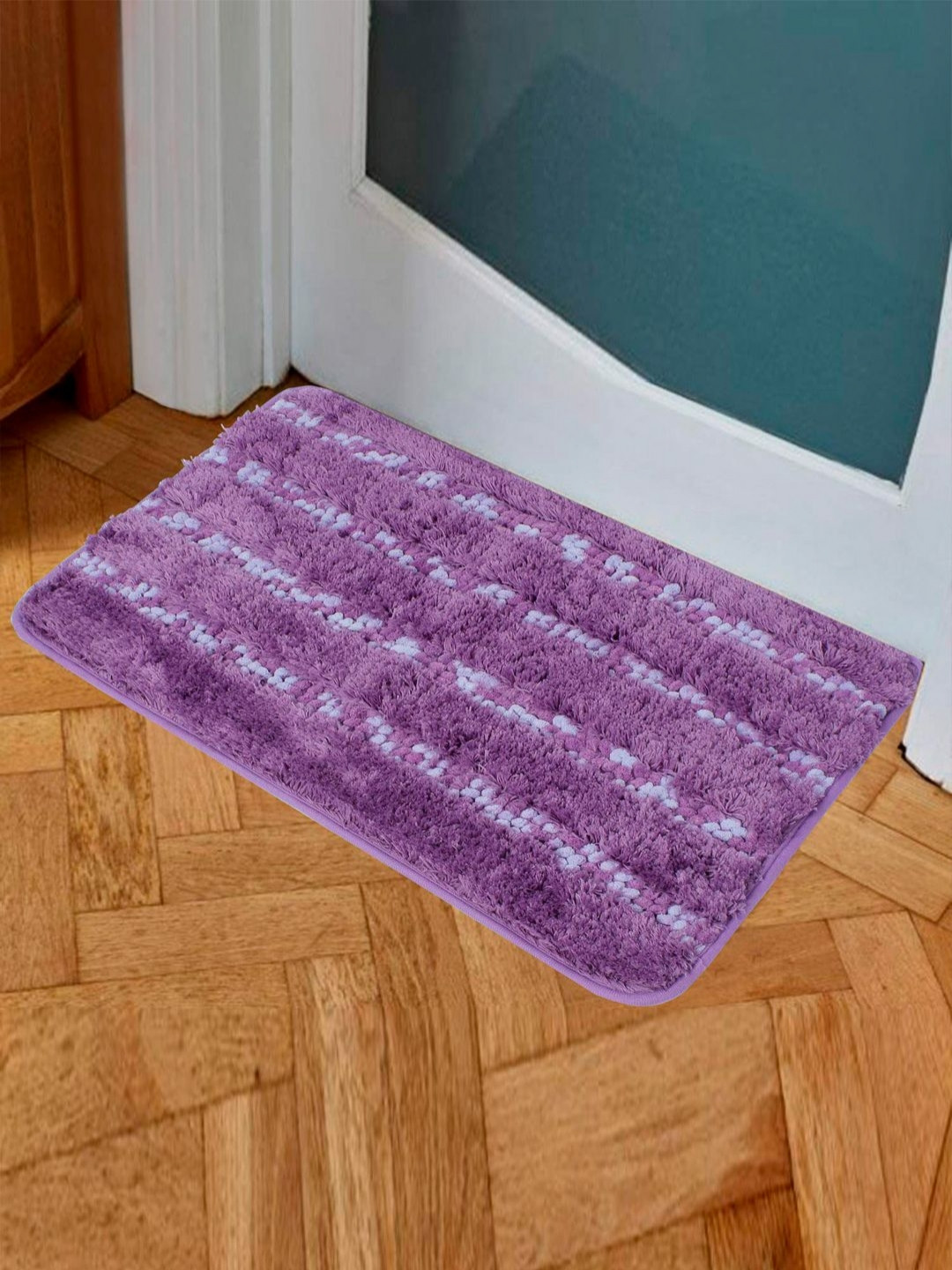 HOKIPO Purple & Blue Patterned Microfibre Anti-Skid 2800 GSM Bath Rug