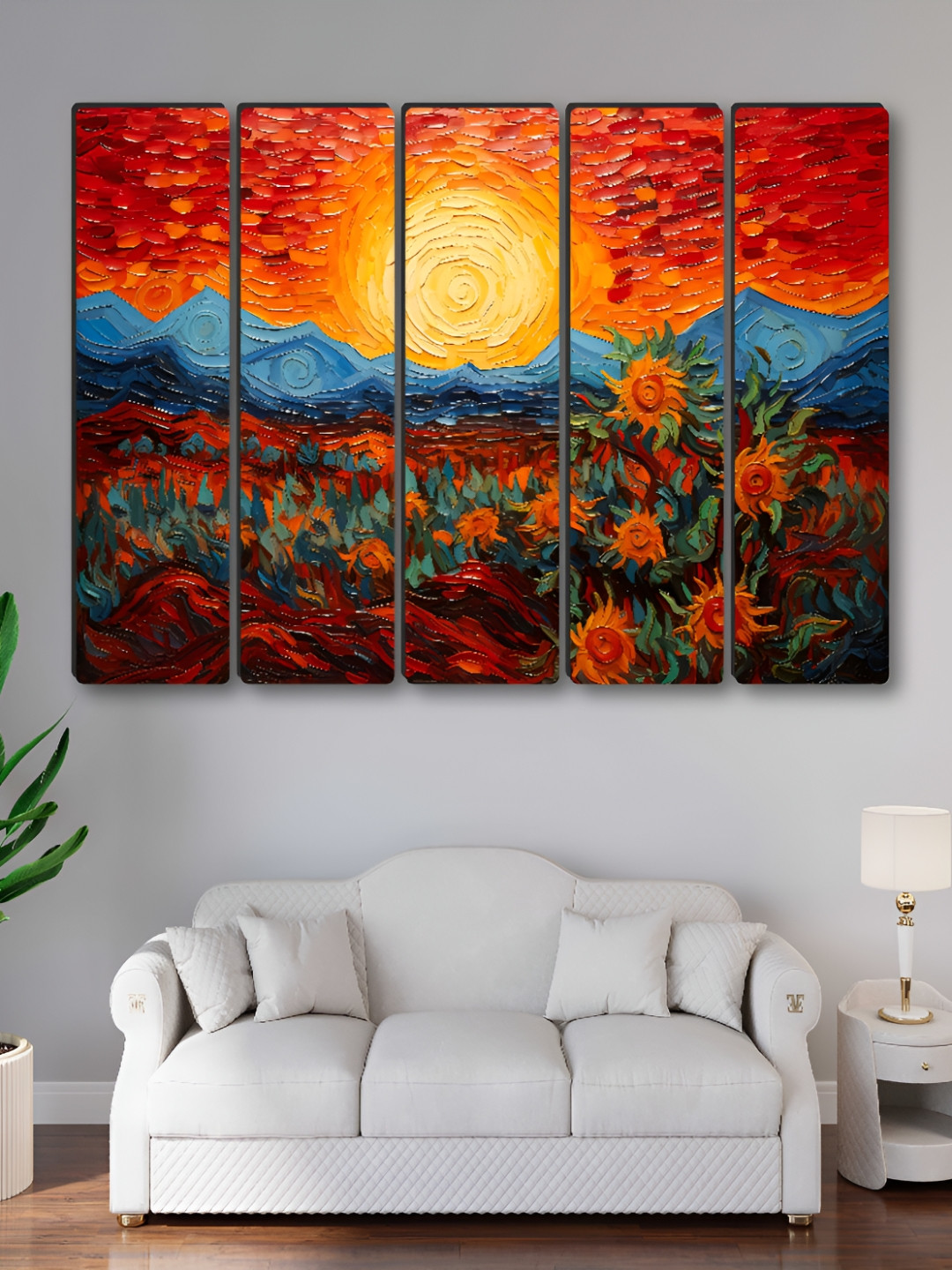 Aura Flower Synthetic Wood 5 Piece Wall Rectangle Paintings Wall Art - 60 x 30 In