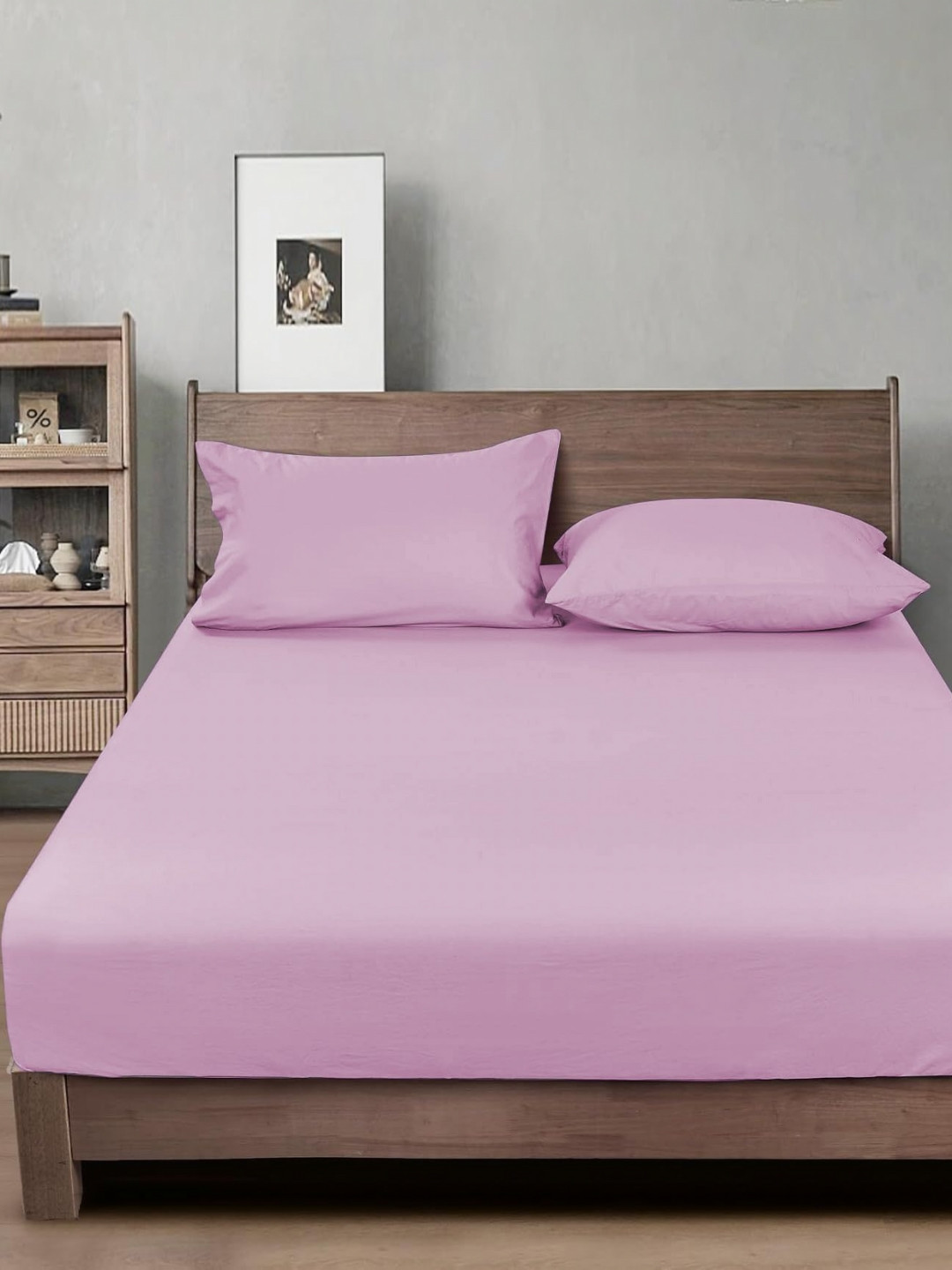 THE little BIG STORE Pink Solid Microfiber Skin-Friendly 300 TC Fitted King Fine Bedsheet with 2 Pillow Covers-182 x 198 x 20 cm