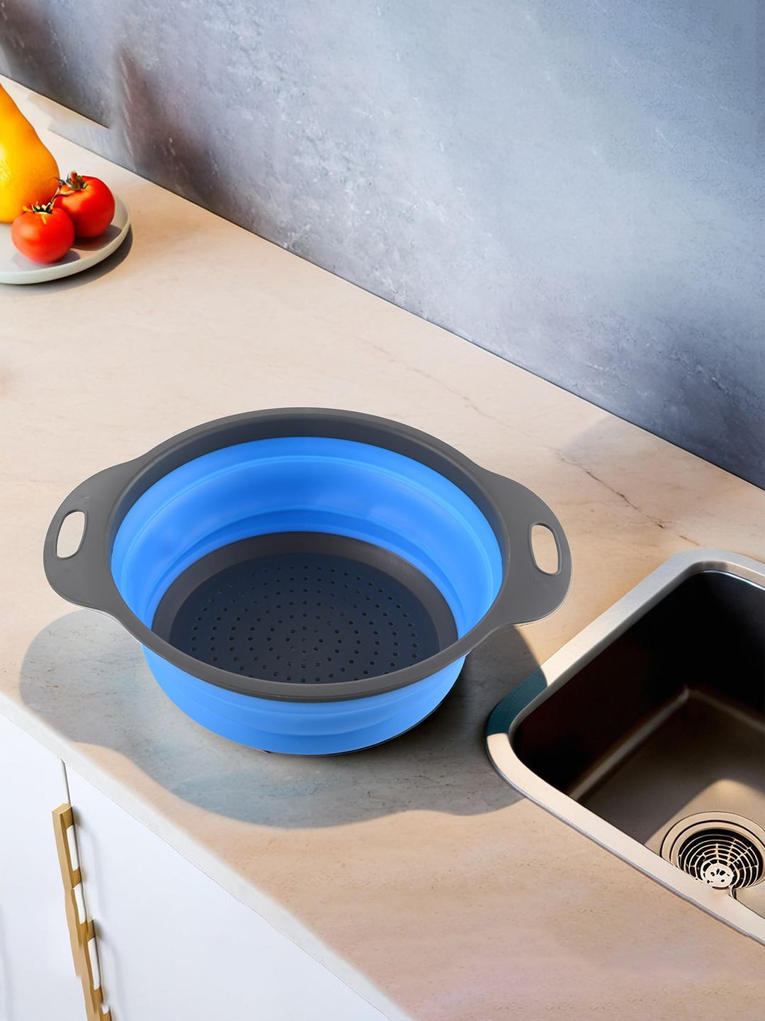 Kuber Industries Unisex Durable & Lightweight Silicon Kitchen Strainer With Handle Blue