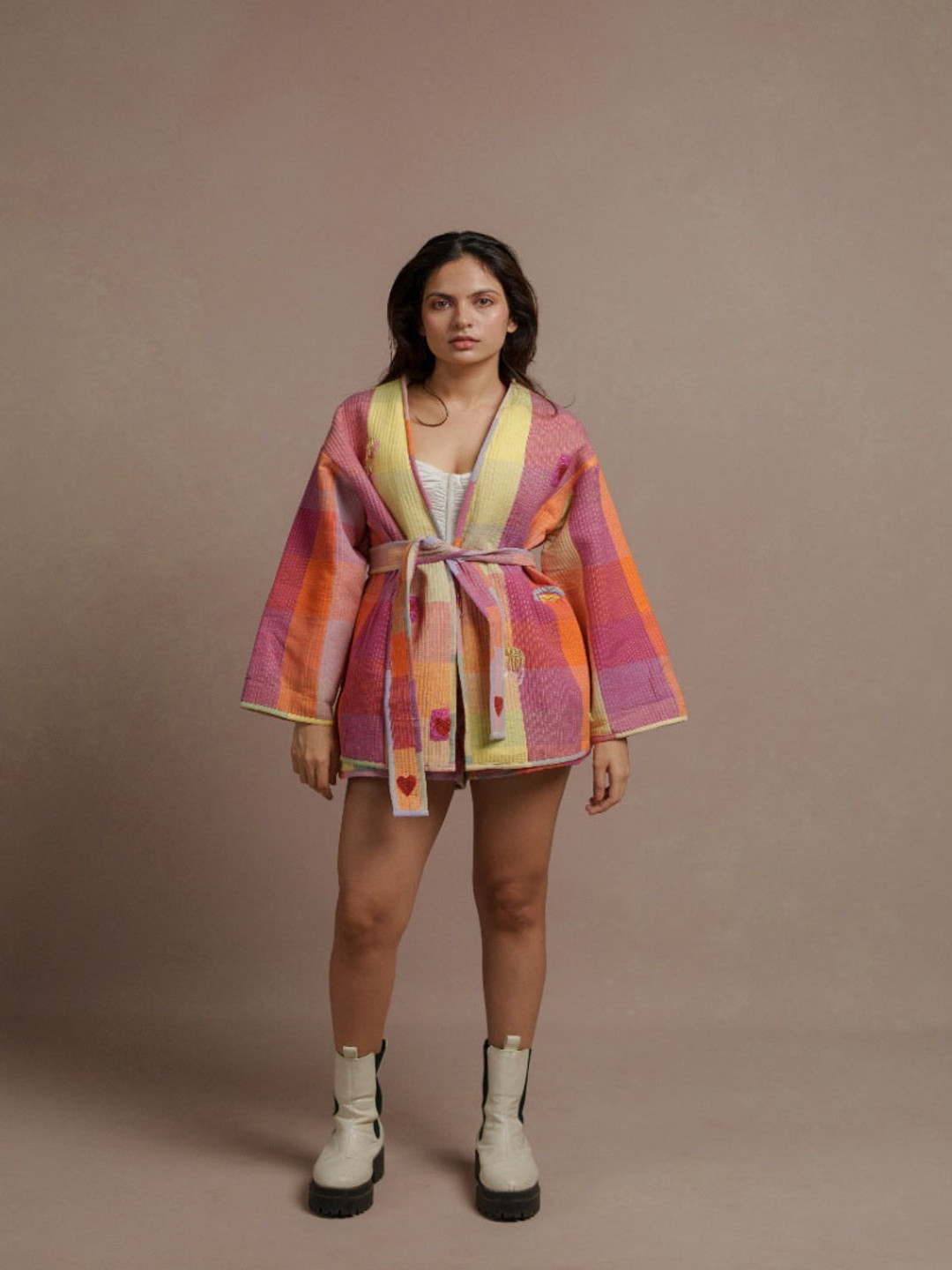 LABEL SUGAR Women Collarless Colourblocked Cotton Casual Lightweight Tailored Jacket