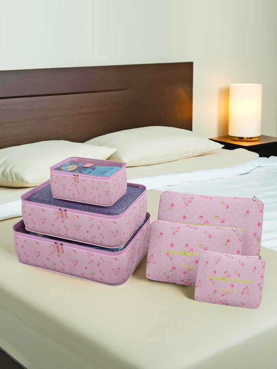 Kuber Industries 6 Pcs Printed Foldable Travel Pouch Accessory with Zip