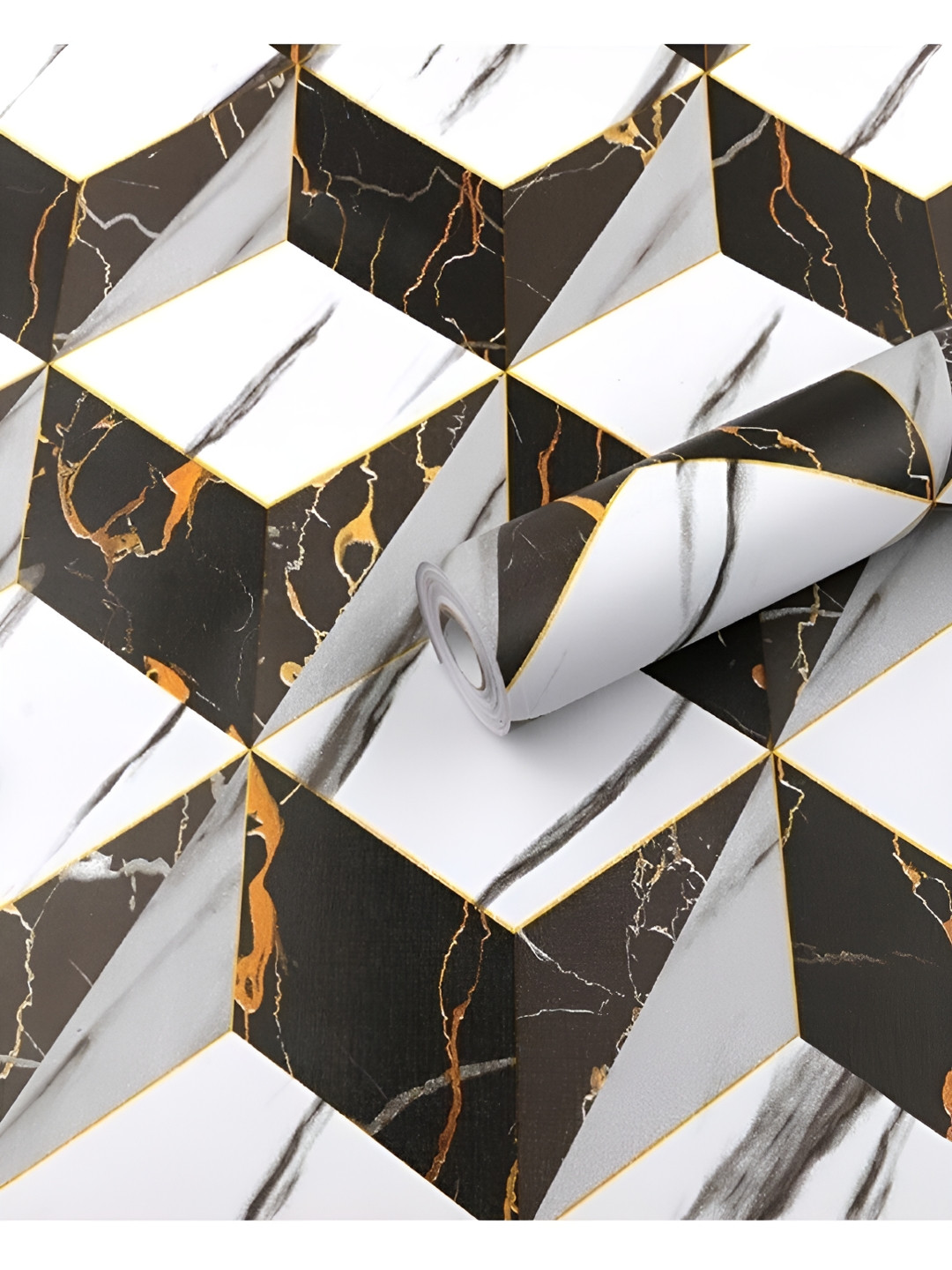 ANNA CREATIONS White & Black Geometric Printed Decorative Wallpaper