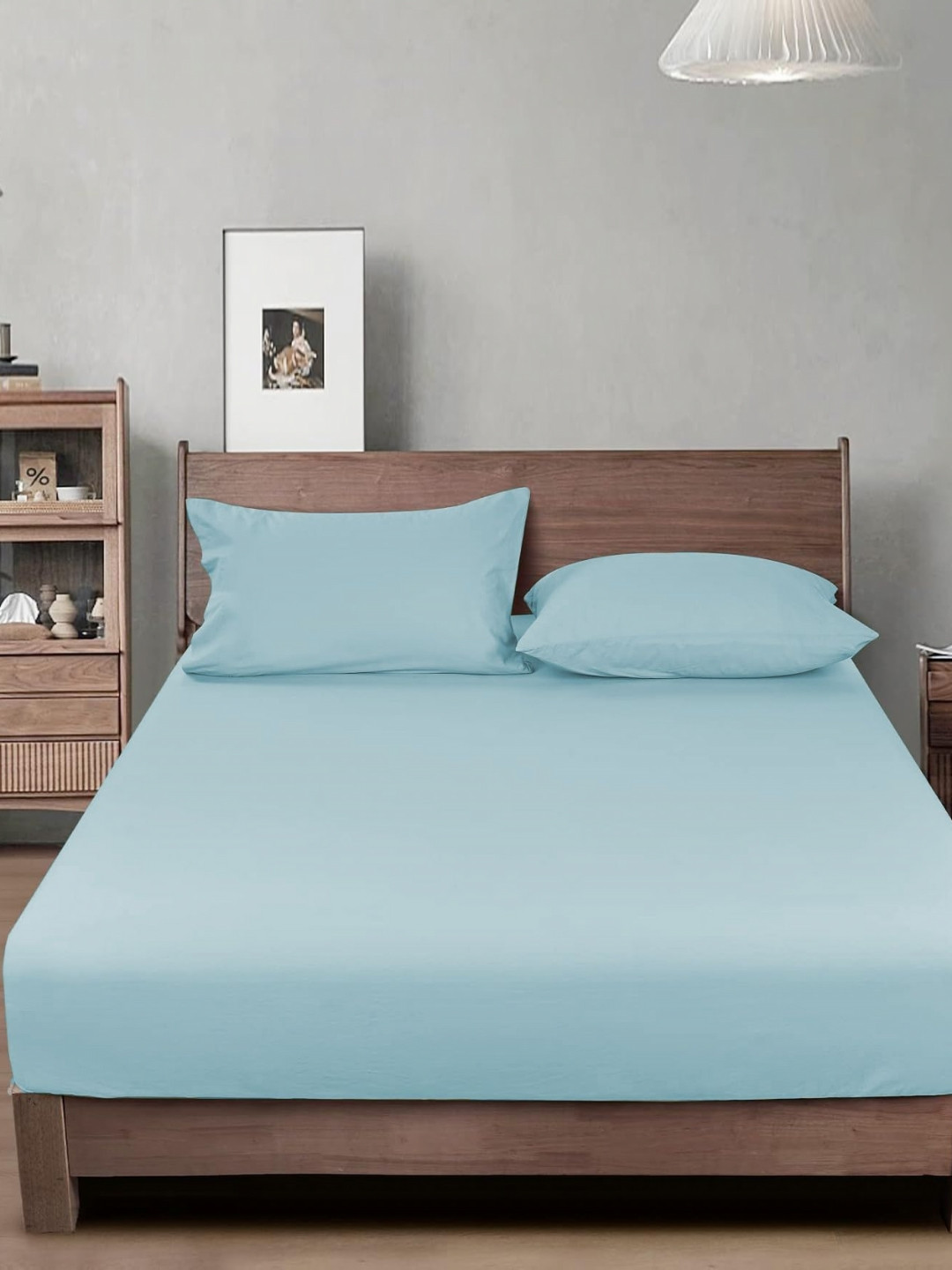 THE little BIG STORE Blue Solid Microfiber Skin-Friendly 300 TC Fitted King Fine Bedsheet with 2 Pillow Covers-182 x 198 cm