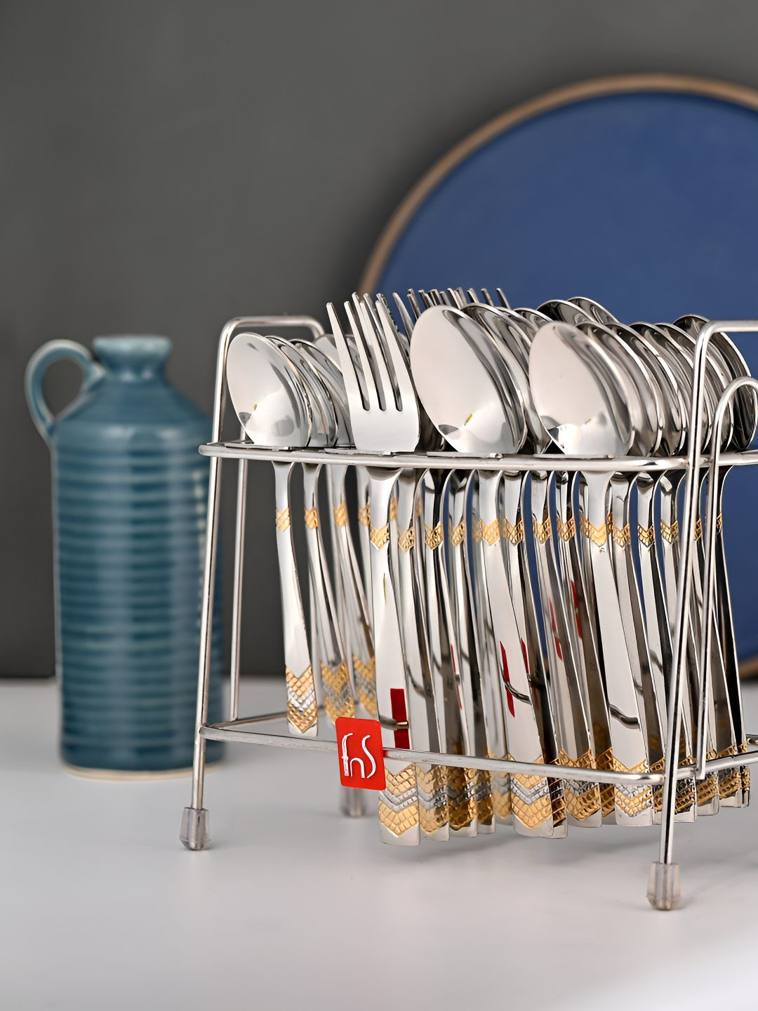 FNS Raga Silver-Toned & Gold-Toned 24 Pieces Stainless Steel Cutlery Set