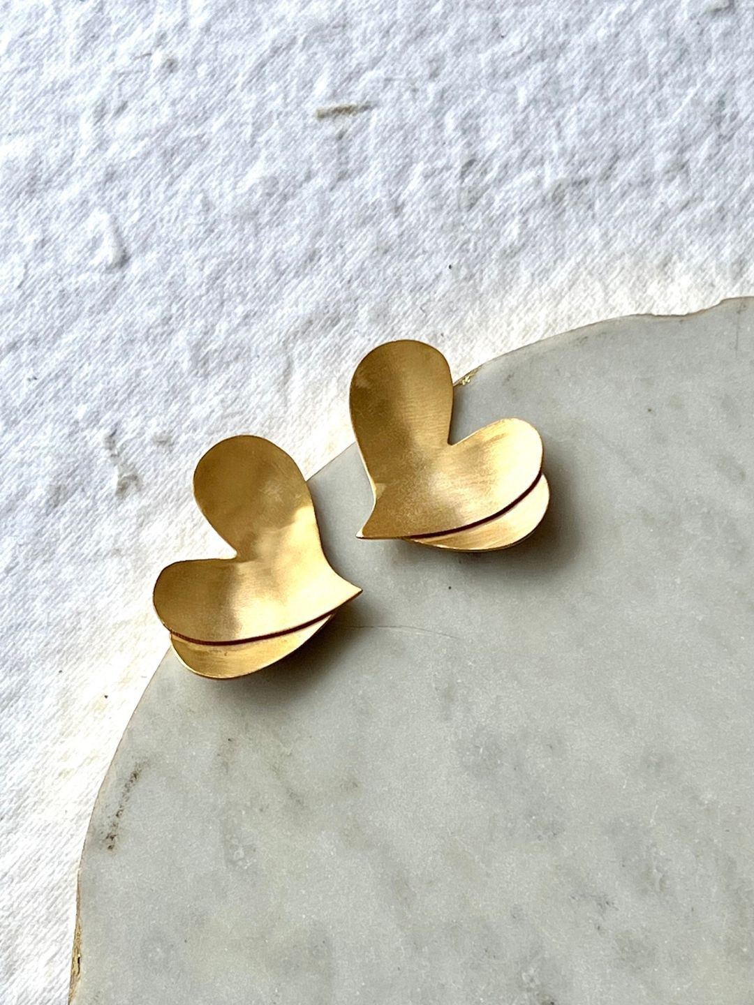 The Ethereal Store Gold-Plated Heart Shaped Drop Earrings