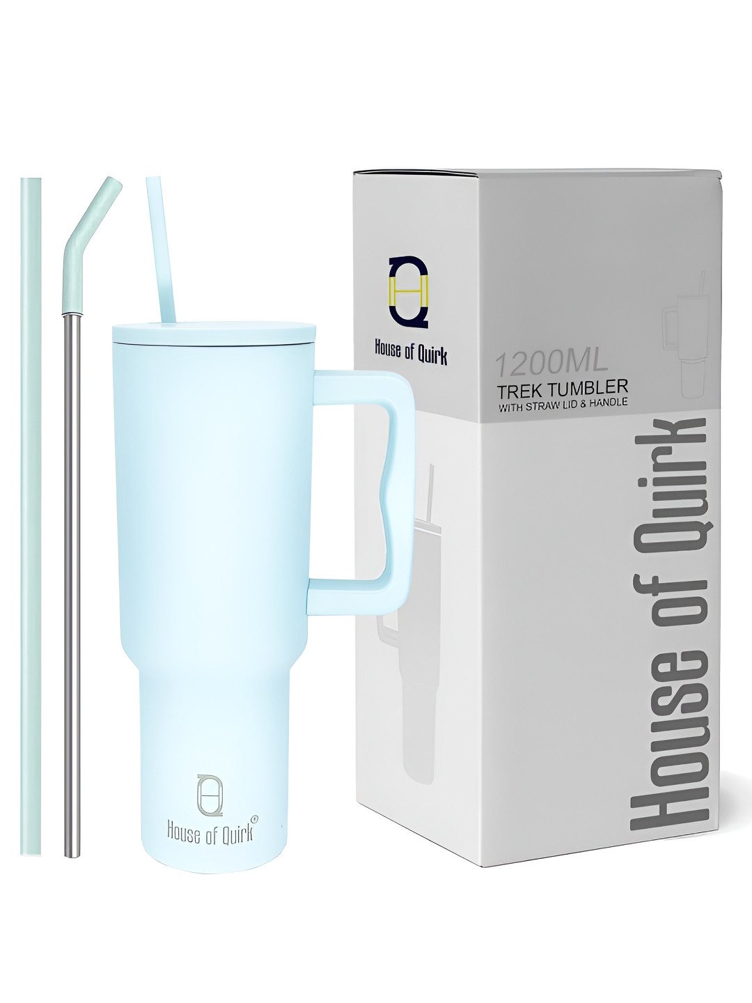 HOUSE OF QUIRK Blue Brand Logo Printed Stainless Steel Double Wall Vacuum Water Bottle1.2L