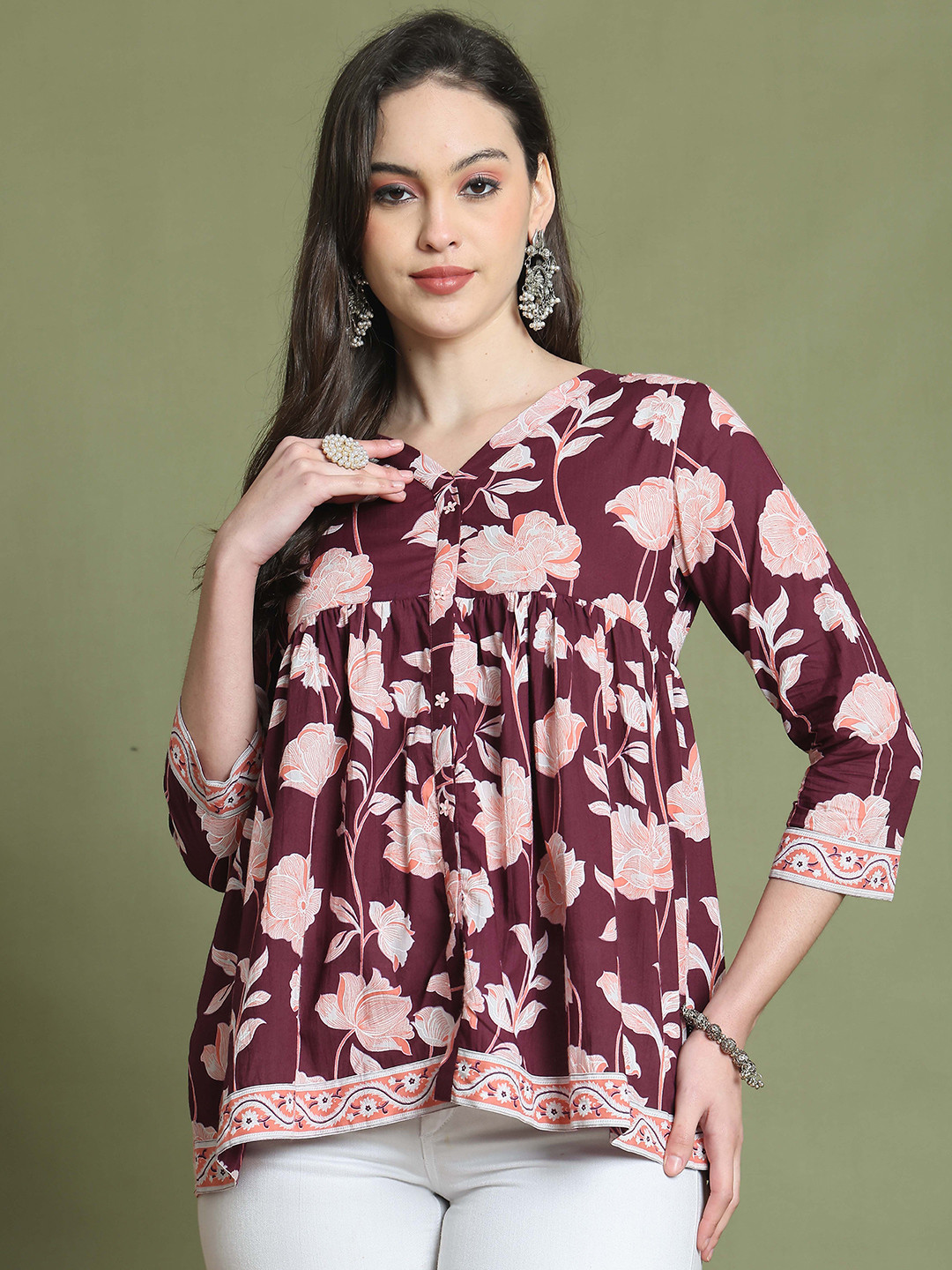 Rajnandini Floral Print Cotton Peplum Top