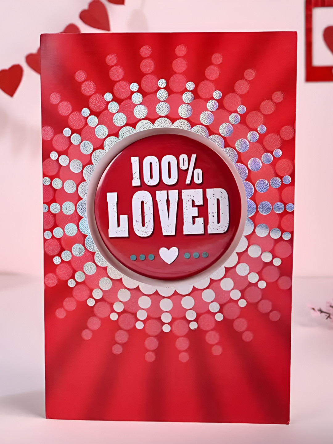 Floweraura Red & Silver Toned Printed 100% Loved Greeting Card