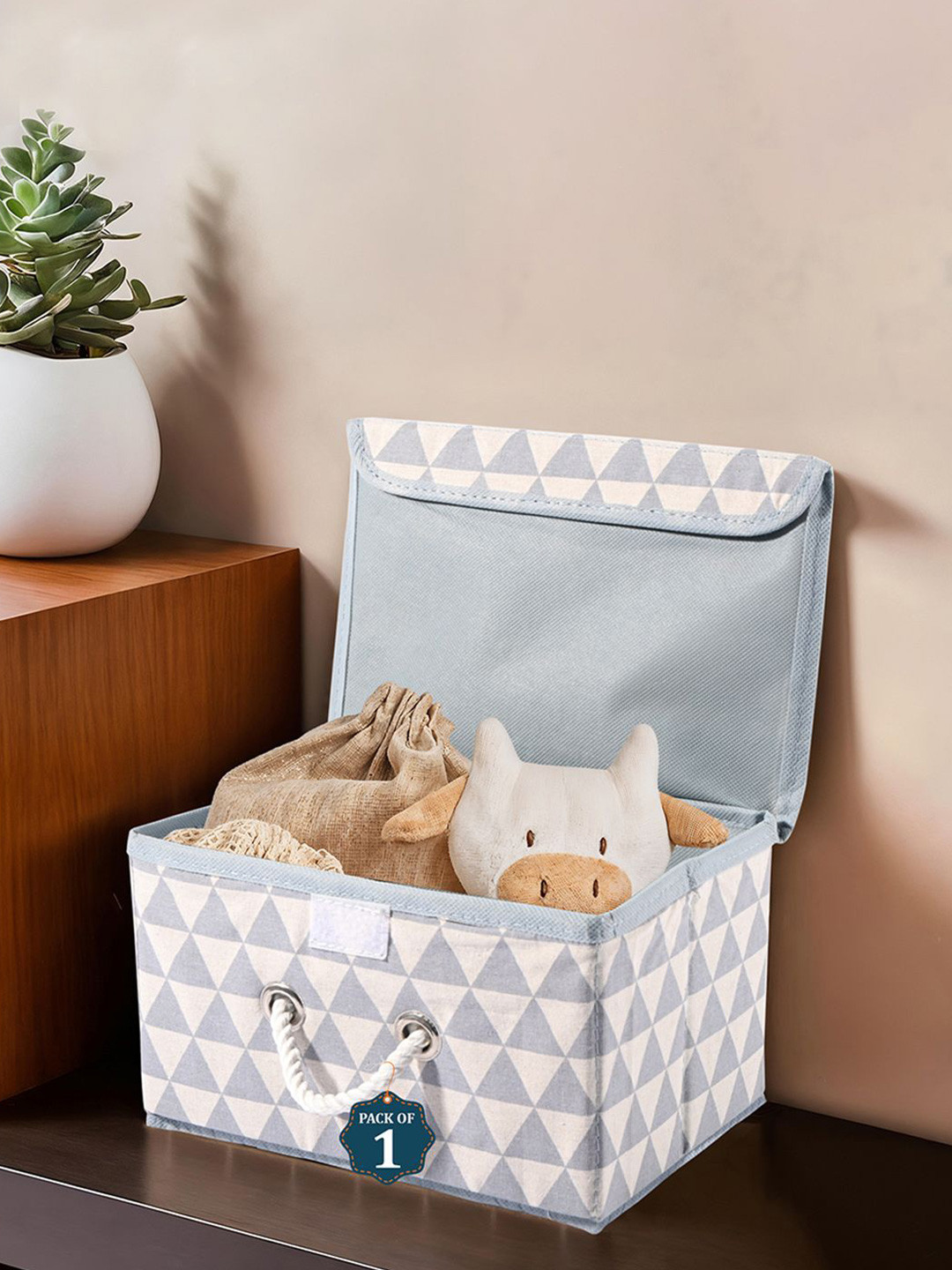 Kuber Industries Grey Triangle Printed Pure Cotton Multipurpose Medium Storage Organisers