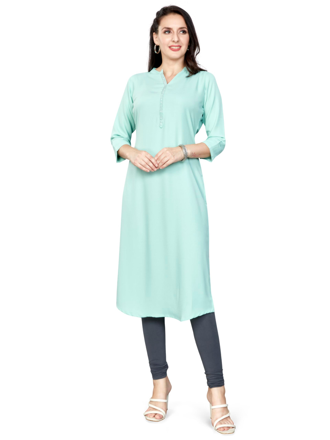 Nioni Swarovski Mandarin Collar Dobby Straight Kurta