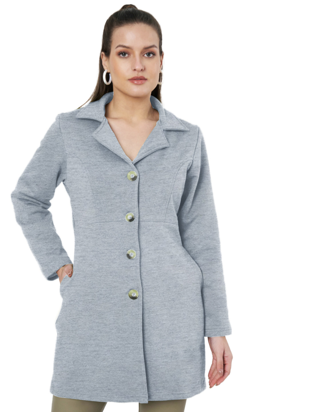 BRINNS Women Hip Length Notched Lapel Overcoat