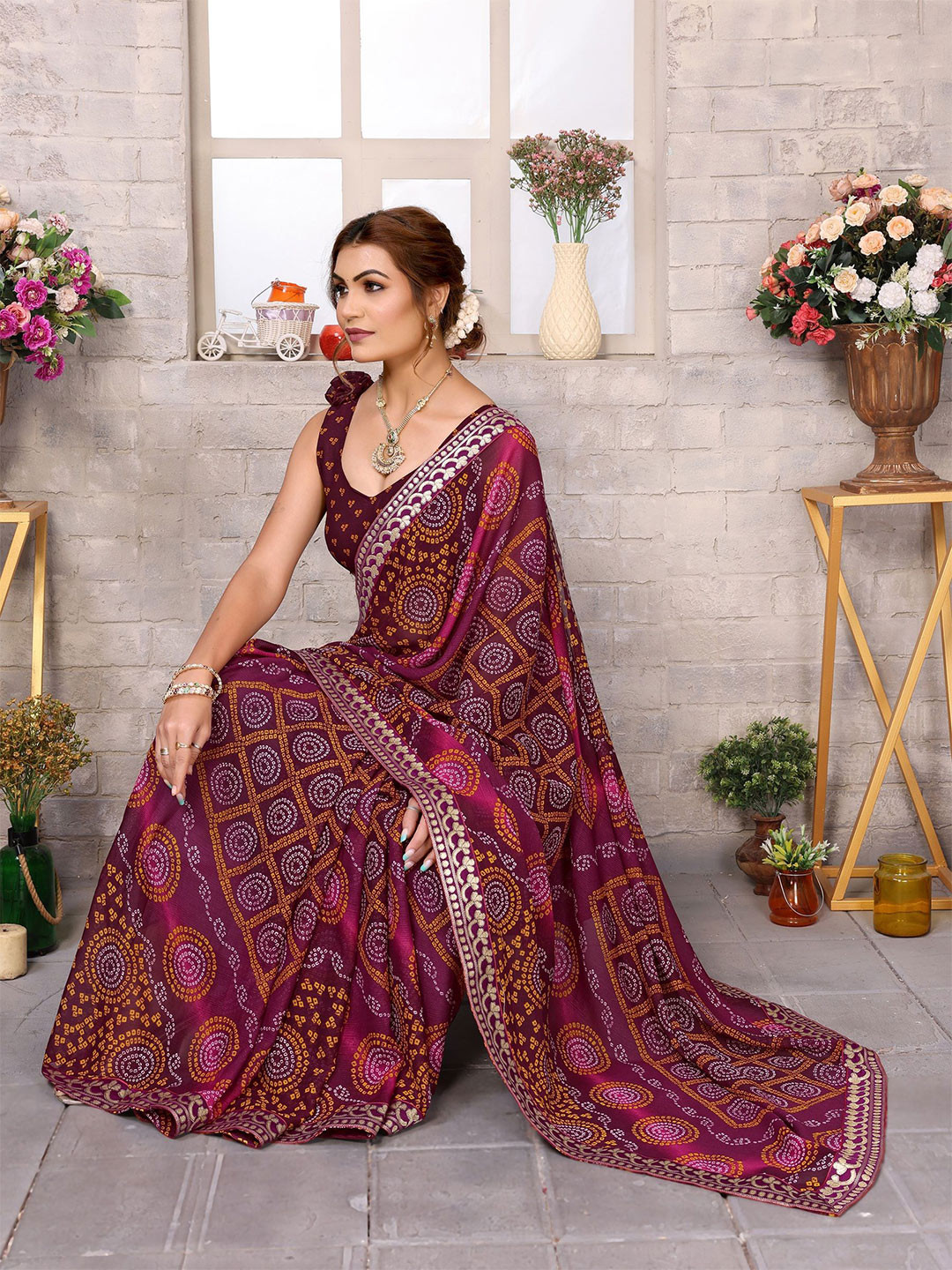 ANIRAV Woven Design Bandhani Saree
