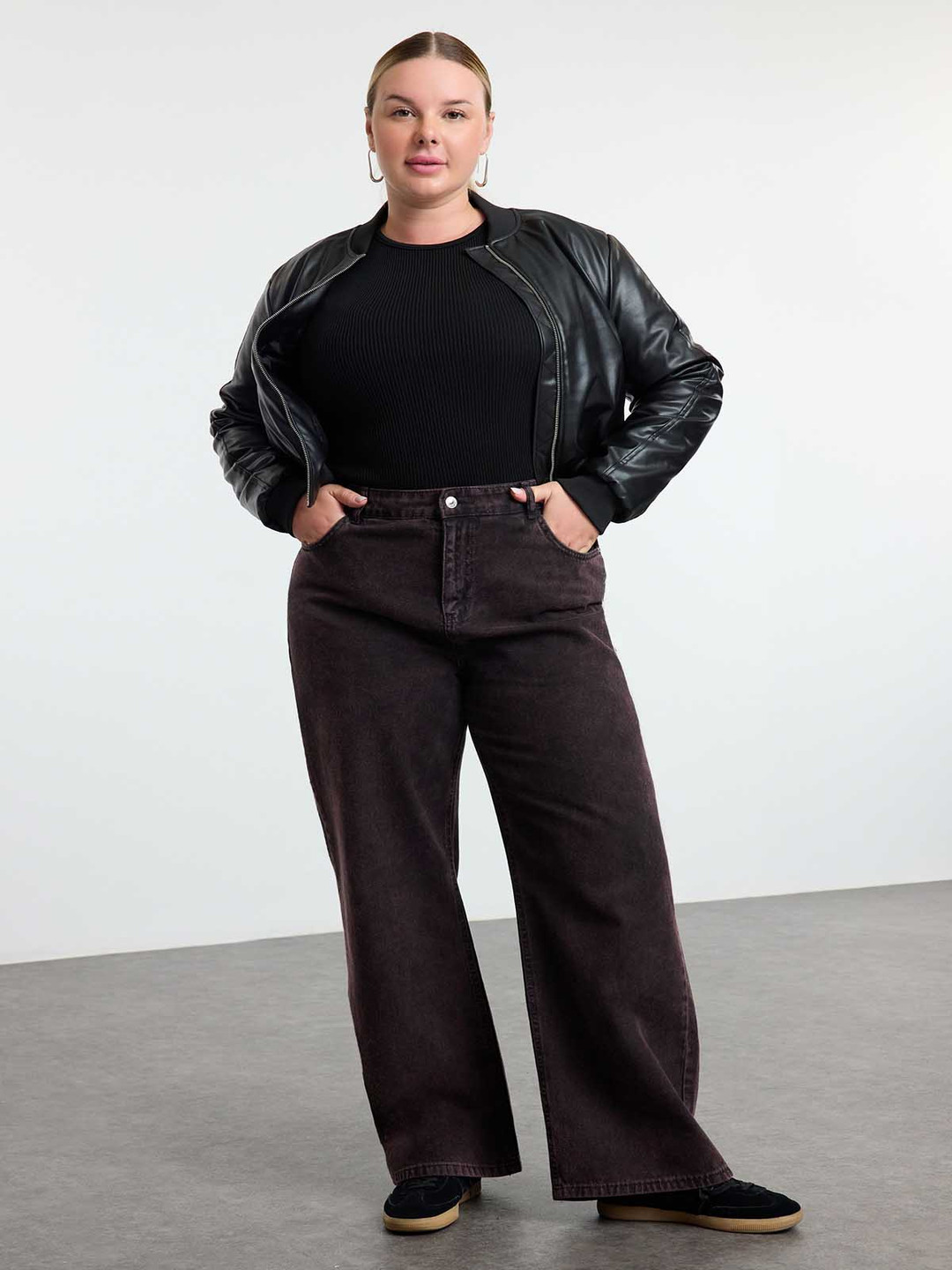 Trendyol Women Plus Size Cotton High Waist Wide Leg Jeans