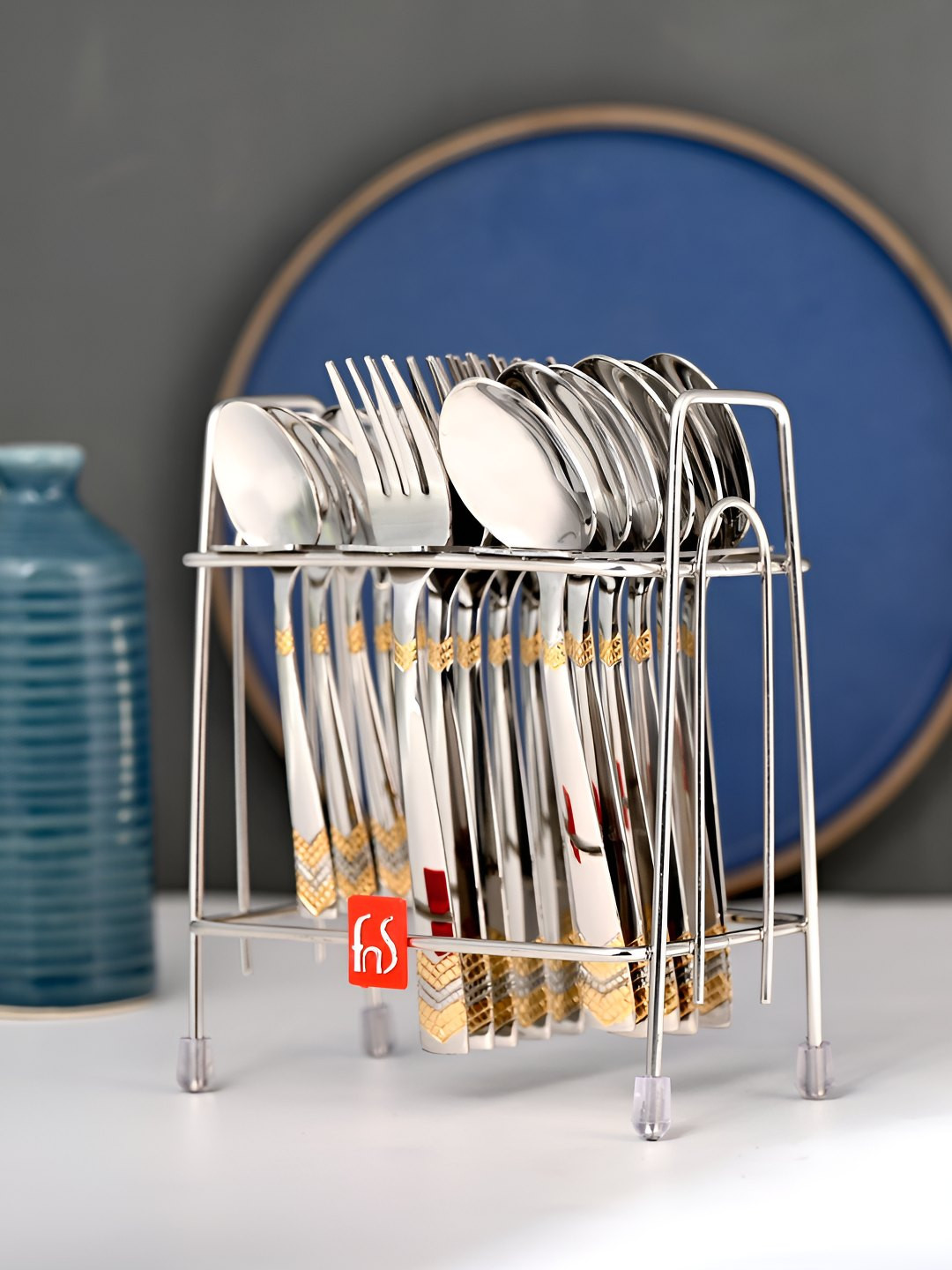 FNS Raga Silver-Toned & Gold-Toned 18 Pieces Stainless Steel Cutlery Set