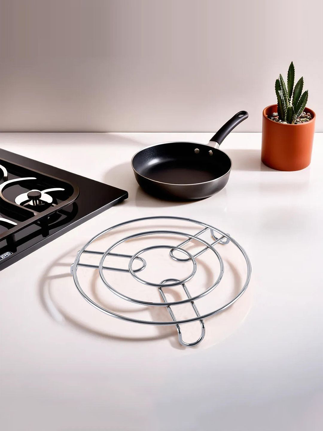 Kuber Industries Silver Toned Multipurpose Stainless Steel Cooker Stand Trivet